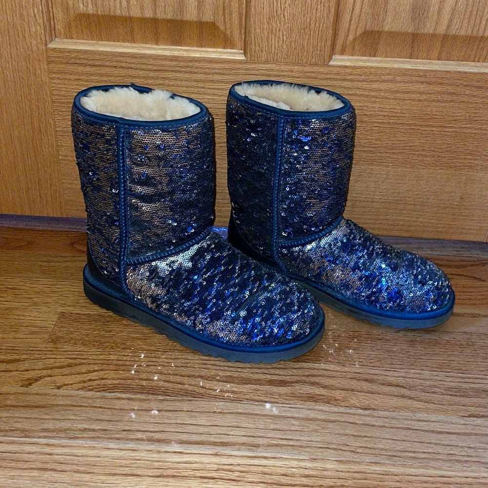 Women’s UGG boots, blue and silver sparkles, size: 8, great condition